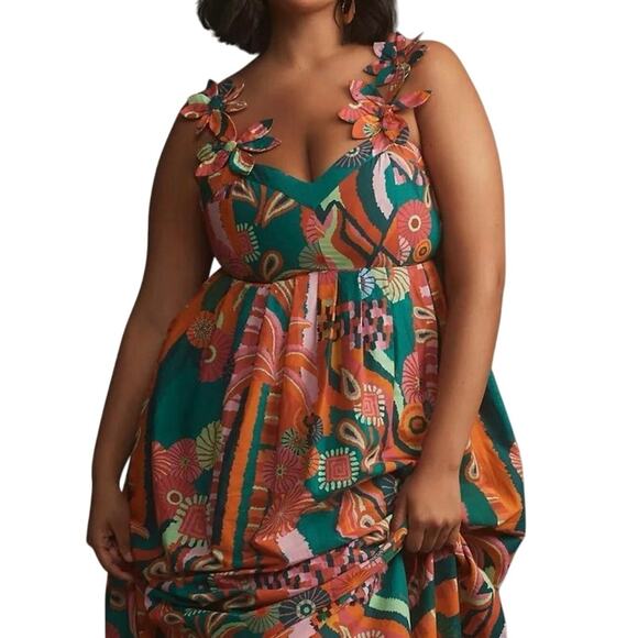 FARM RIO Anthropologie Pleated Palm Midi Dress New w/ Tags SOO plus size pockets - Picture 4 of 16